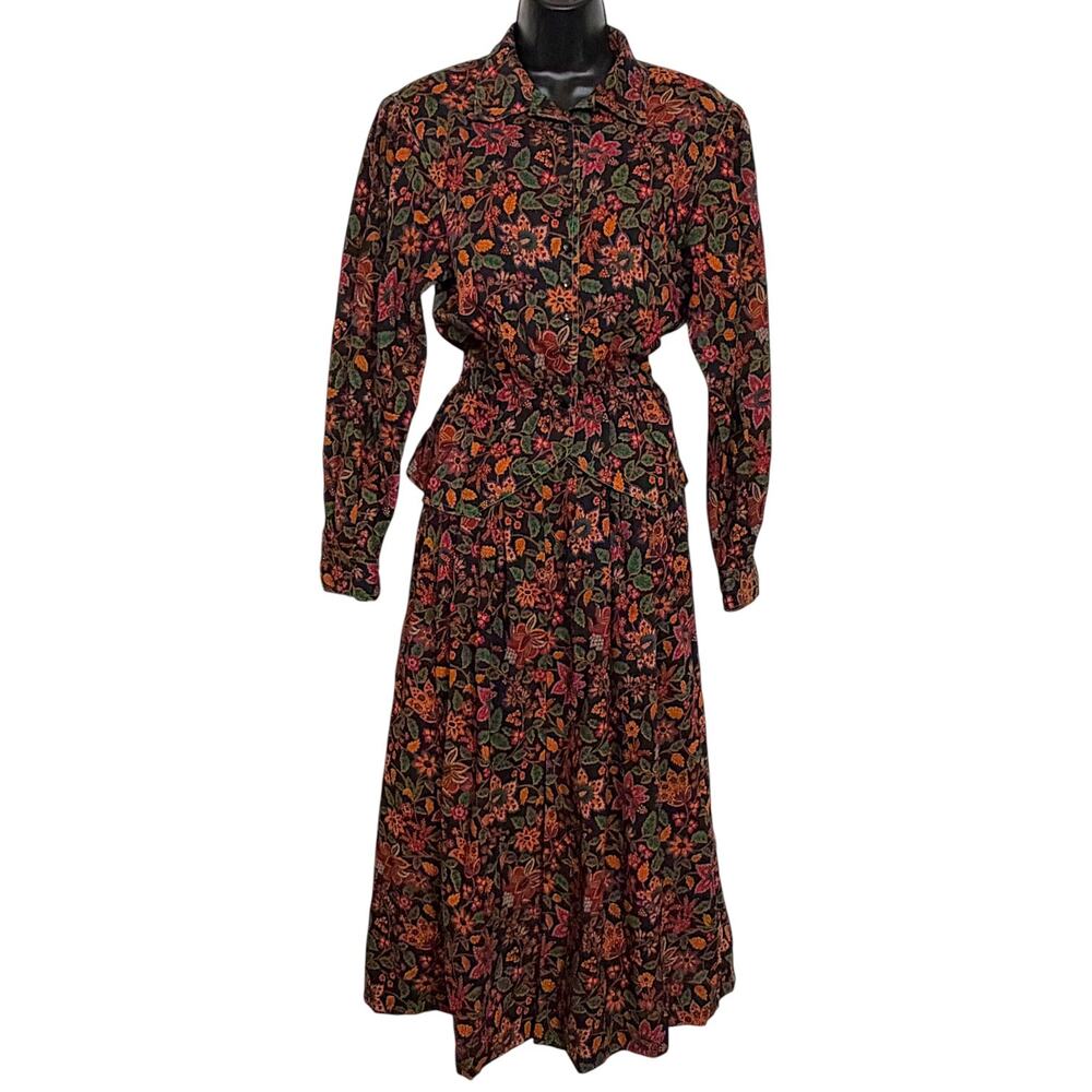 Vtg 80s Jaeger Skirt Suit Set 10 M Great Britain Paisley Peplum Floral Quirky